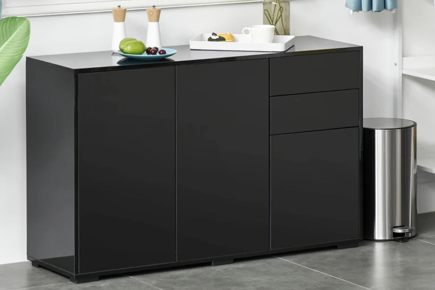 View Anderson Black Wooden Sideboard Made From Particle Board 2 Cupboards 2 Storage Drawers Adjustable Shelf PushToOpen Doors Gloss Frame information