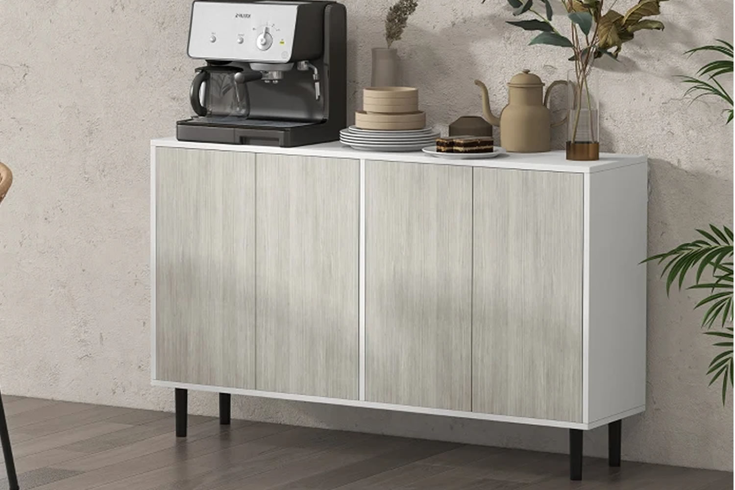 View Darlington White Wooden Sideboard Made From Pine Particleboard Two Cupboards PushToOpen Double Doors Adjustable Shelves AntiTopple Kit information