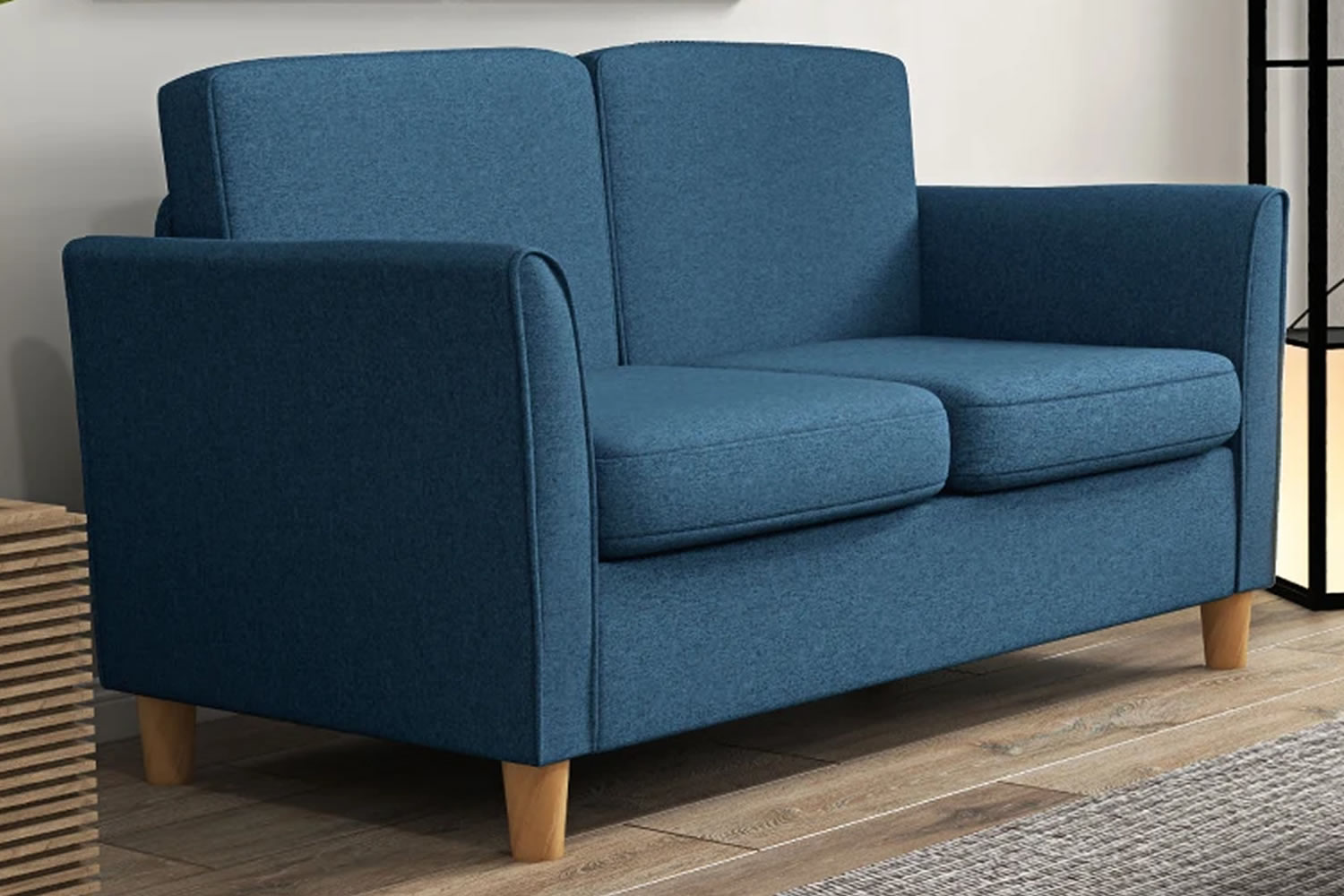 View Del Rio Blue 2Seater Fabric Sofa Sturdy Wooden Frame LinenEffect Polyester Fabric Plush Seat Back Cushions Removable Cushion Covers information