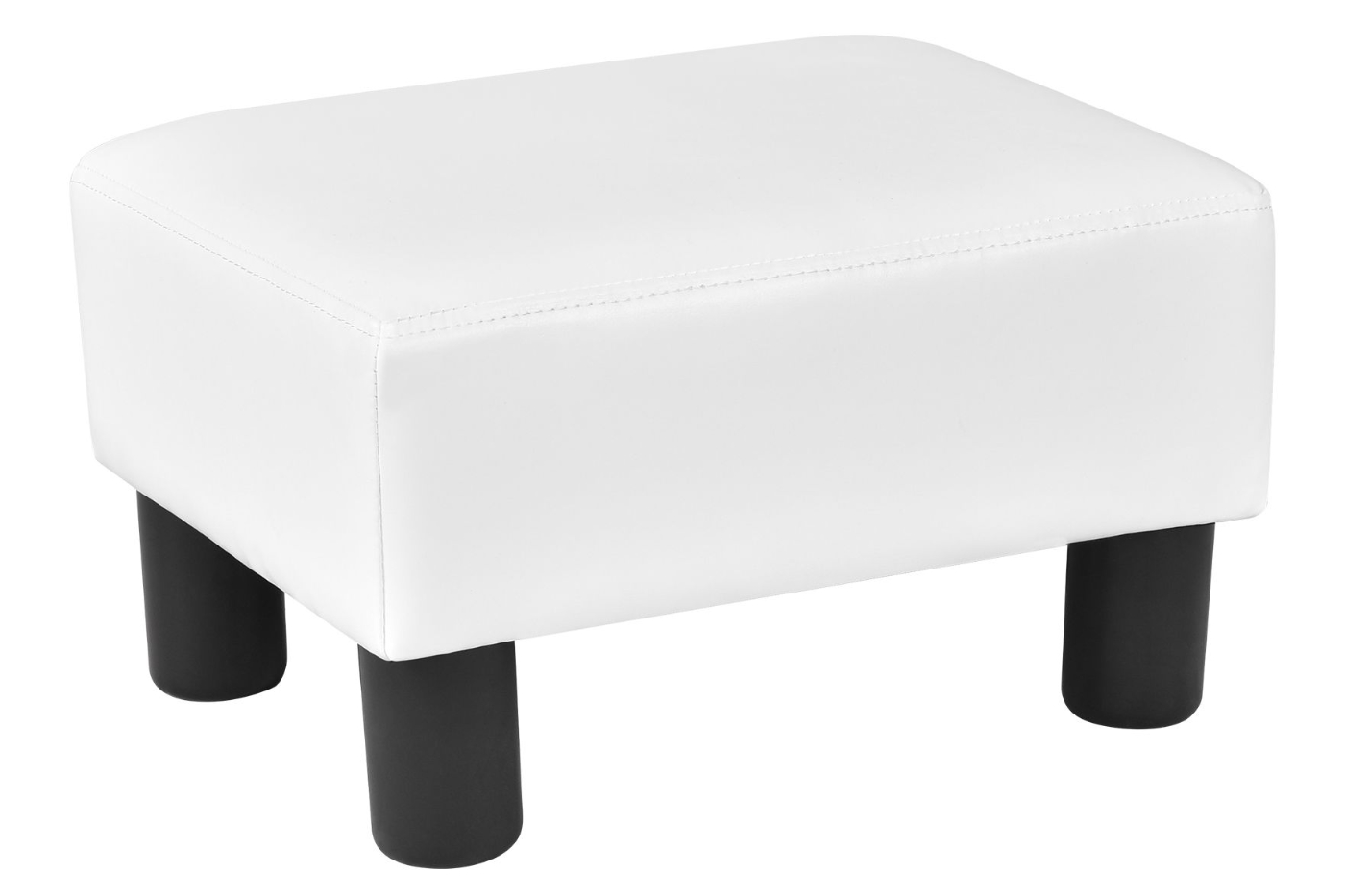 View White Belle Footstool Durable Wooden Frame Waterproof PU Cover HighDensity Foam Plastic Legs Compact Lightweight 120kg Weight Capacity information