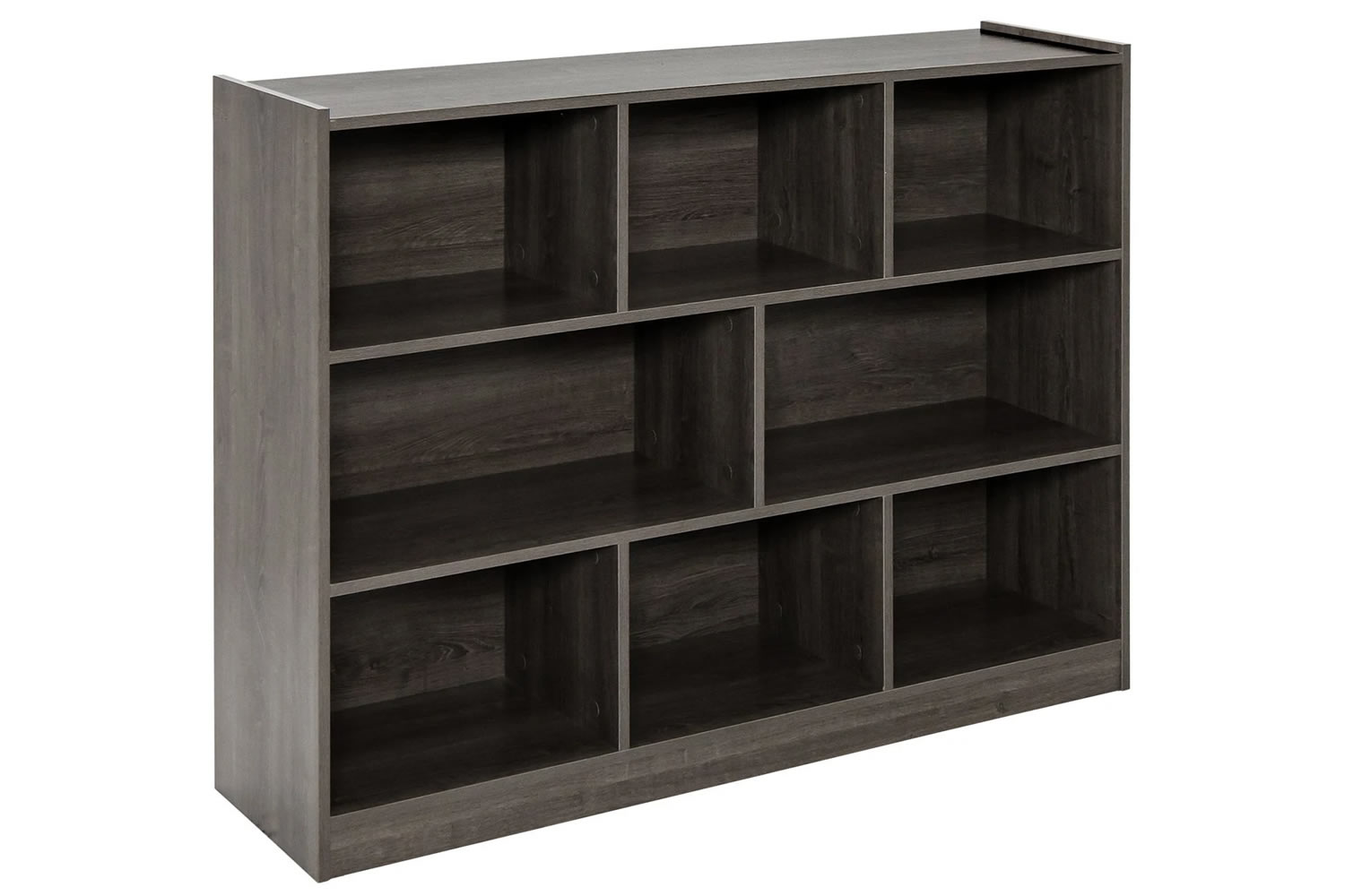 View Rossville Grey Wooden Open Storage Bookcase ThreeTier Design Two Large Six Small Storage Compartments Waterproof Surface AntiSlip Feet information