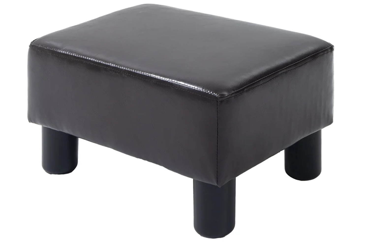 View Largo Brown PU Leather Footstool Sturdy Plywood Frame Thick Foam Padding For Comfort Round Black Plastic Legs 100kg Weight Capacity information