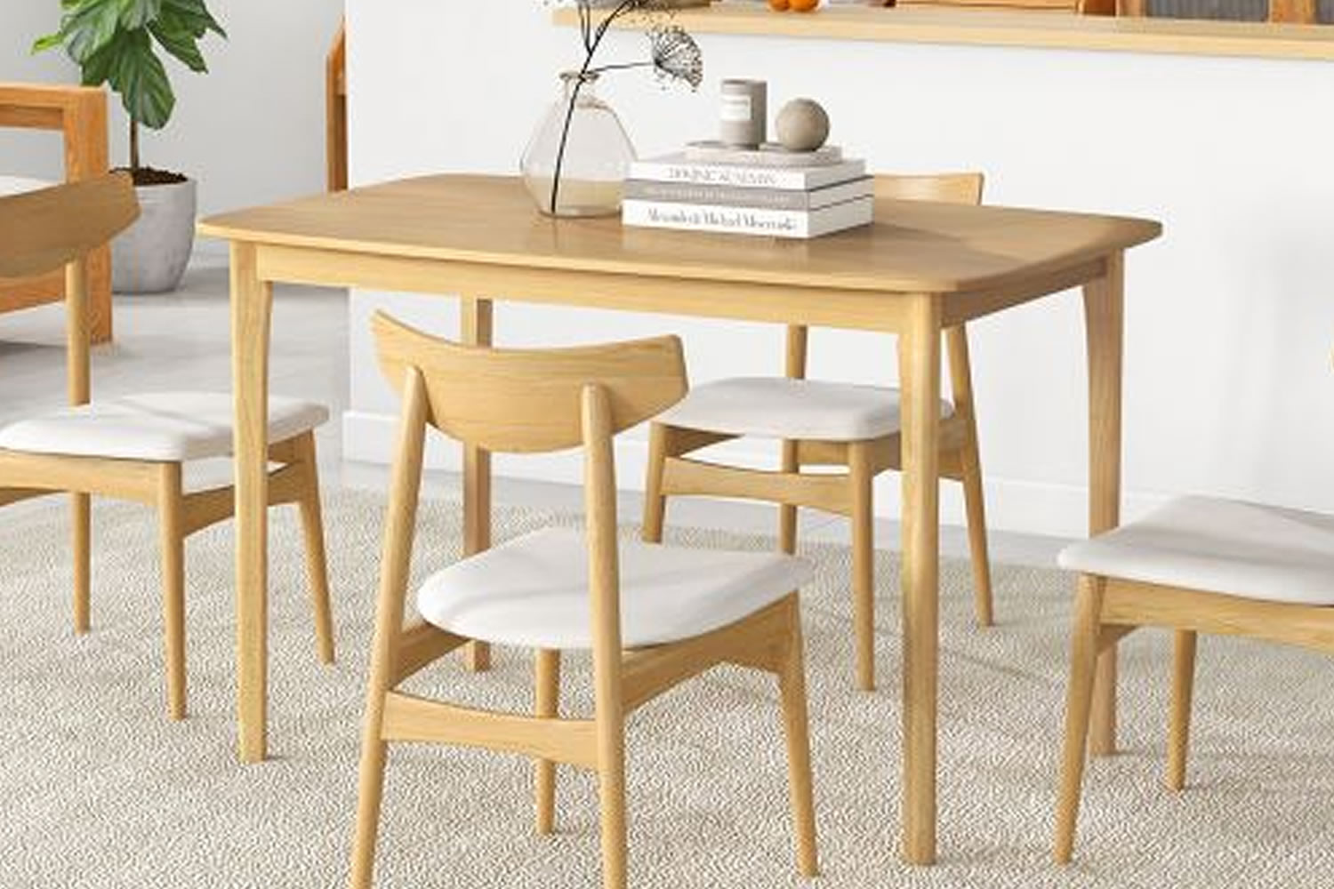 View Rumford 4Seater Rectangle Wooden Dining Table Compact Design Light WoodEffect Finish Rounded Edges Rubberwood Legs 150kg Weight Capacity information