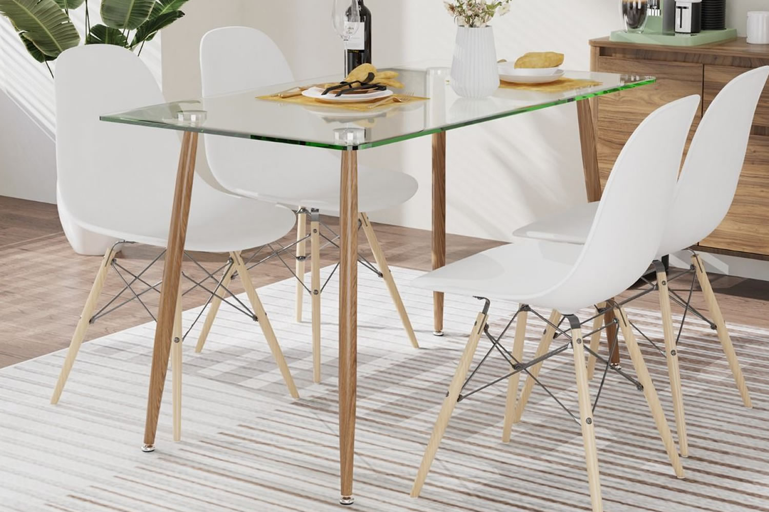 View Orono Natural 4Seater Glass Dining Table With Steel Legs Tempered Glass Top Water Scratch Resistant Adjustable NonSlip Feet 100kg Max Weig information