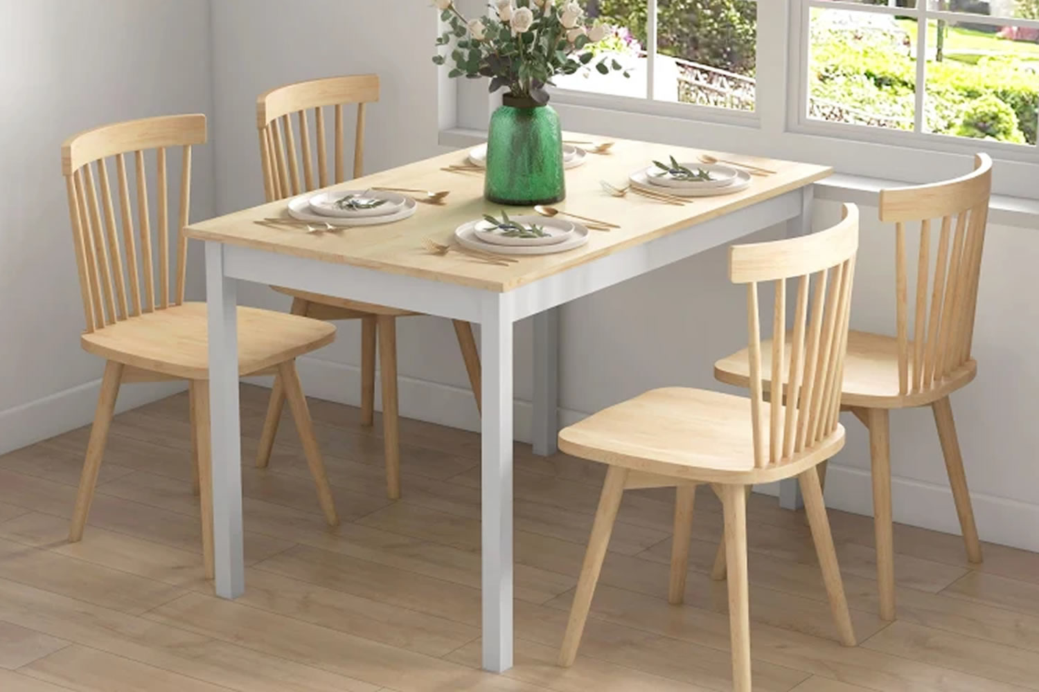 View Houlton 4Seater Wooden Dining Table FarmhouseInspired Design Pine Wood Finish White Painted Legs NonSlip Foot Pads 50kg Weight Capacity information