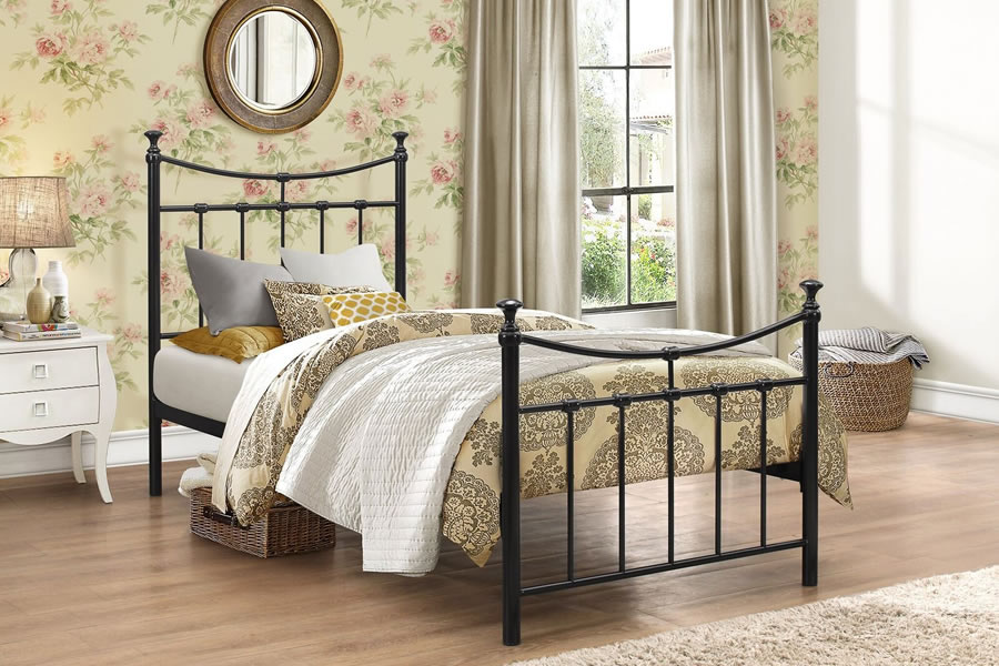 View Black Single Metal Bed Frame Curved Railing Emily information