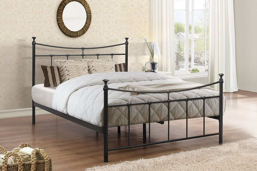 View Black Double Metal Bed Frame Curved Railing Emily information