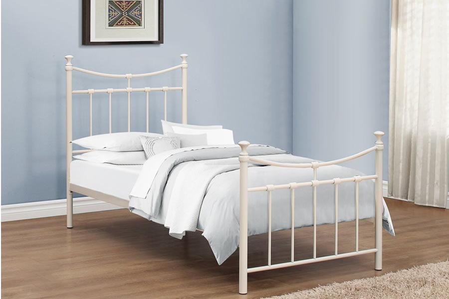 View Cream Single Metal Bed Frame Curved Railing Emily information