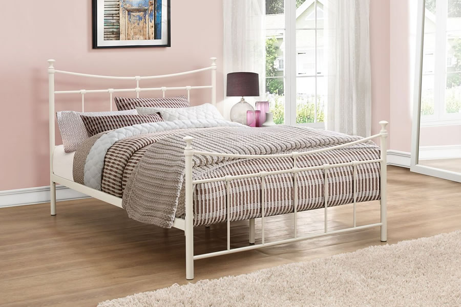 View Emily 40 120cm Small Double Cream Victorian Antique Style Metal Bed Frame Curved Style Metal Head And Foot Board Sprung Slatted Base information