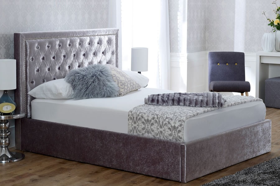 View Silver Crushed Velvet Super King Size Ottoman Bed Frame Rhea information