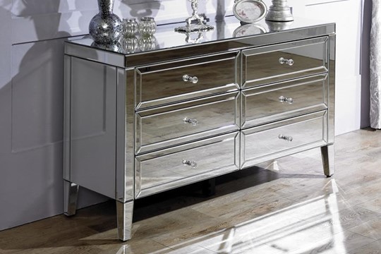 Birlea Mirrored 6 Drawer Chest - Crystal Handles - Valencia