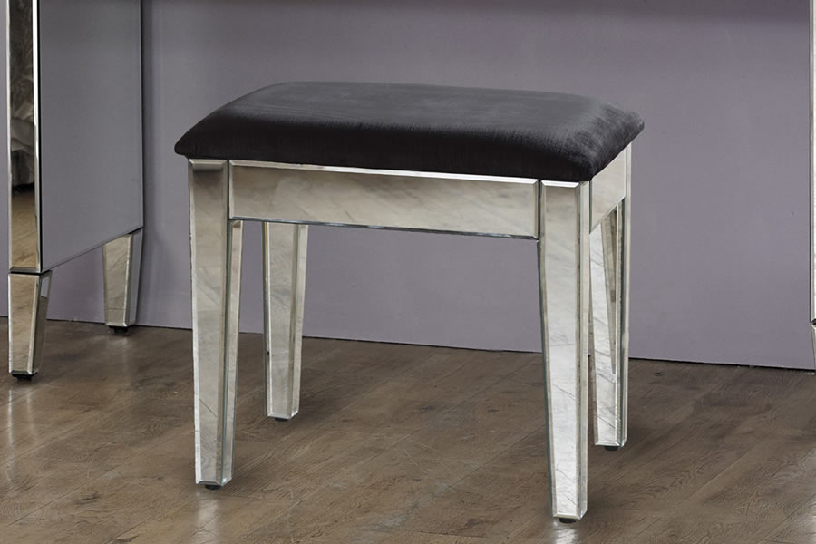 View Valencia Mirrored Occasional Dressing Stool Deeply Padded Black Velvet Seat Fully Assembled Birlea Valencia Bevelled Mirrored Stool information