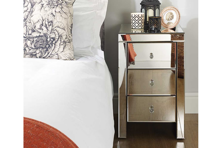 4 drawer deals mirrored bedside table