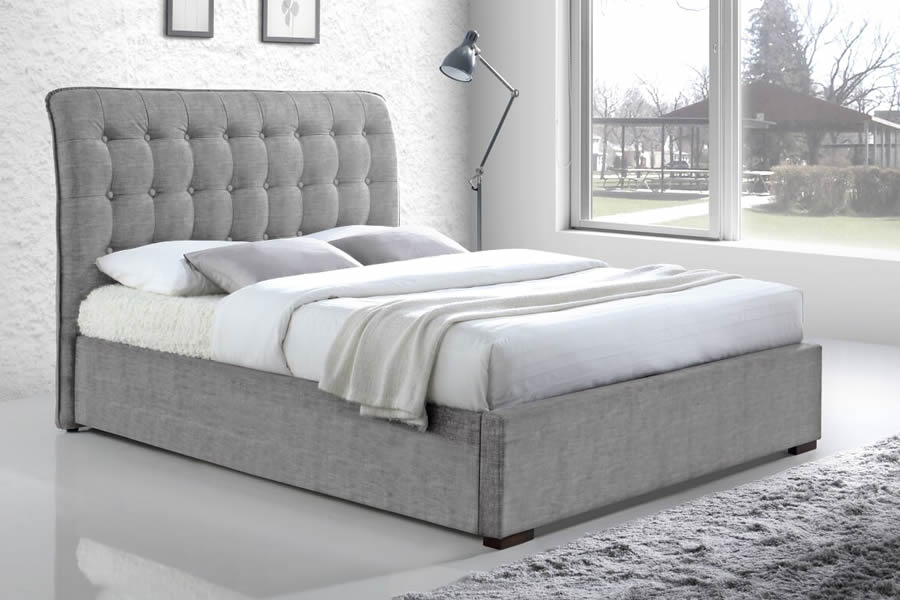 View Super King Size 60 Light Grey Soft Touch Fabric Bed Frame Tall Deeply Padded Buttoned Headboard Bedstead Low Footboard Hamilton information
