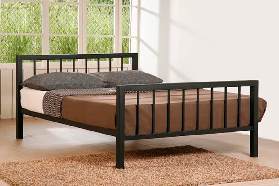 View 46 Double Chunky Modern Loft Apartment Black Metal Bedstead Bed Frame Tubular Square Design Strong Sprung Slatted Base Metro information