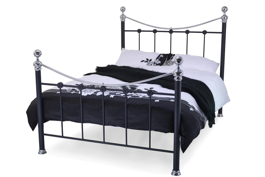 View Camaro Black Metal Chrome Finish Metal Bed Frame Chrome Knobs Top Rail Cast Iron Design Single Small Double Double or King Size information
