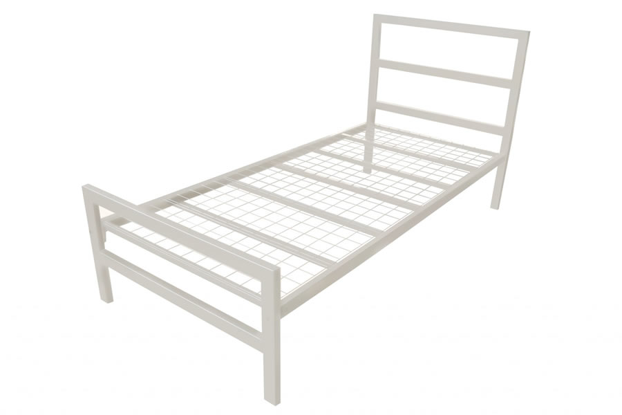 View 30 Single Modern Metal Heavy Duty Student Contract Commercial Bed Frame Ivory Painted Finish Strong Steel Heavy Duty Base Eaton information