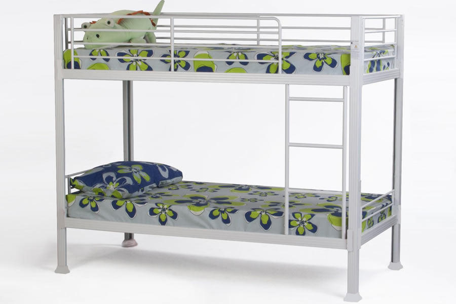 View Strong Single Metal Bunk Bed Available In Black Or White Finish Contract Heavy Duty Usage Slots Together With No Bolts Suits Children Adult information