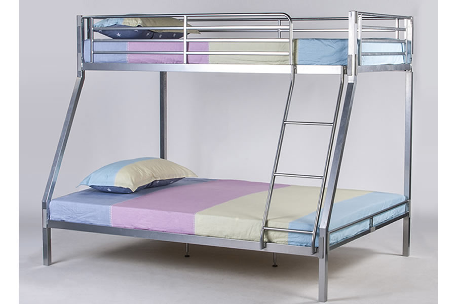 View Metal Triple Sleeper Bunk Bed Commercial Adult And Student Usage Double Bed On Bottom Single Bed On Top Boltless Quick Construction Steel Ba information
