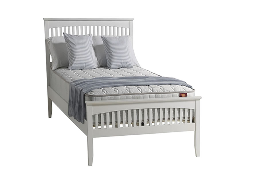 View 30 Single Size Freya Shaker Style White Wooden Bed Frame With Slatted Headboard Low Footboard Strong Slatted Base Sprung Supporting Slats information