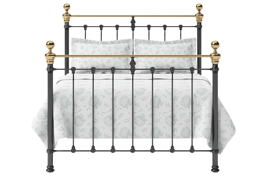 View Black Satin Brass Rail King Size Metal Bed Frame Airedale information