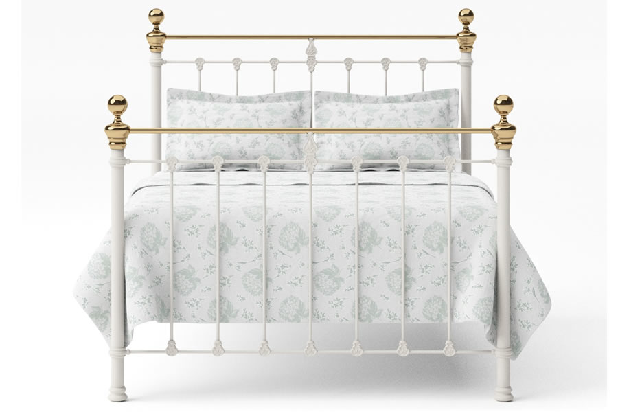View Glossy Ivory Brass Rail King Size Metal Bed Frame Airedale information