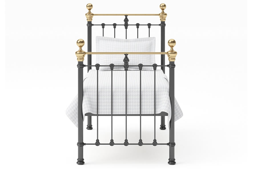 View Black Satin Brass Rail Single Metal Bed Frame Airedale information