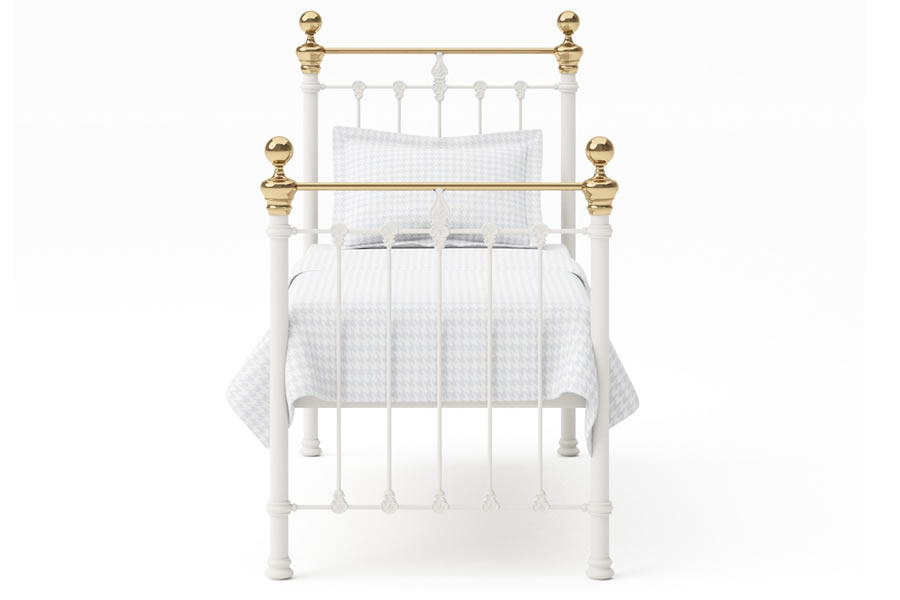 View Glossy Ivory Brass Rail Single Metal Bed Frame Airedale information