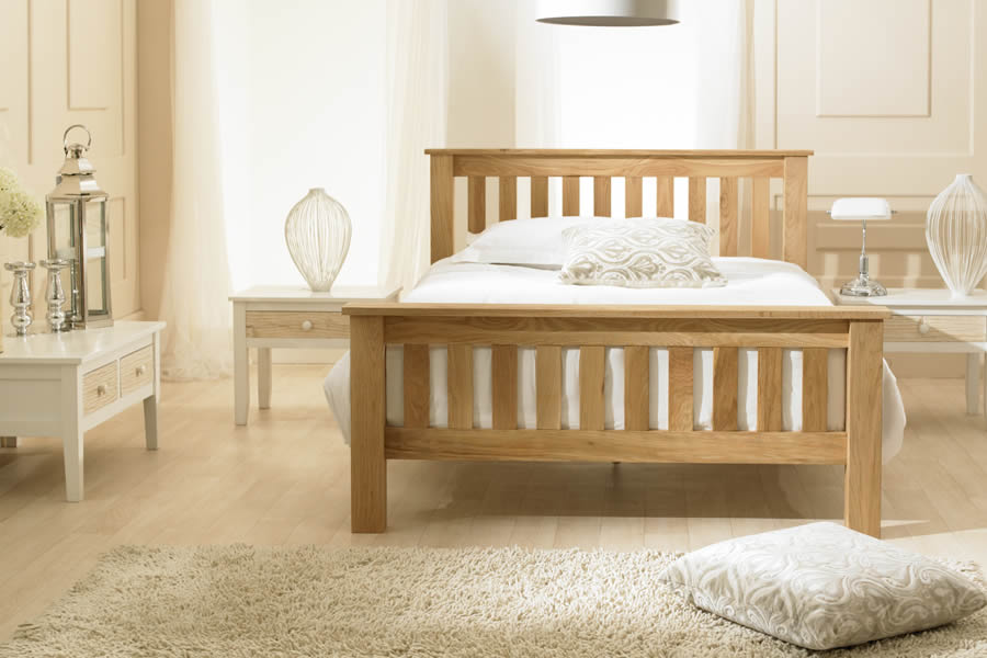 View Double 46 Richmond Solid Oak Bed Frame Shaker Style Slatted Head And Footboard Strong Solid Slatted Base Richmond Bedroom Range information