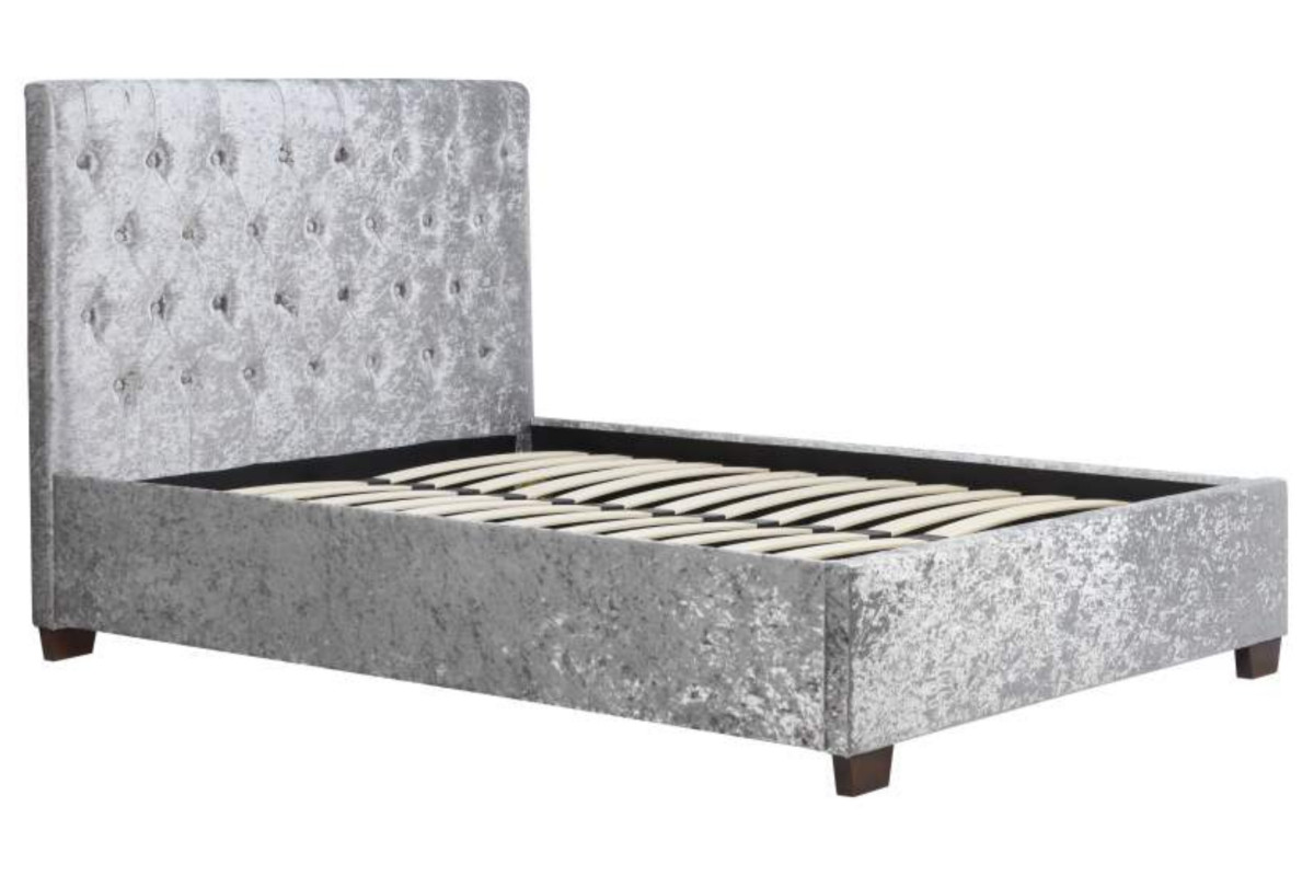 Cologne Grey Fabric Bed Frame With High Padded Headboard