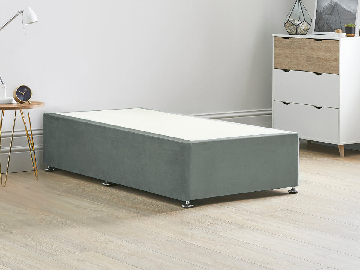 View Reinforced Divan Bed Base 26 Small Single Clay Grey Heavy Duty Solid 18mm Sides Top Base 16 41cm Base Height information