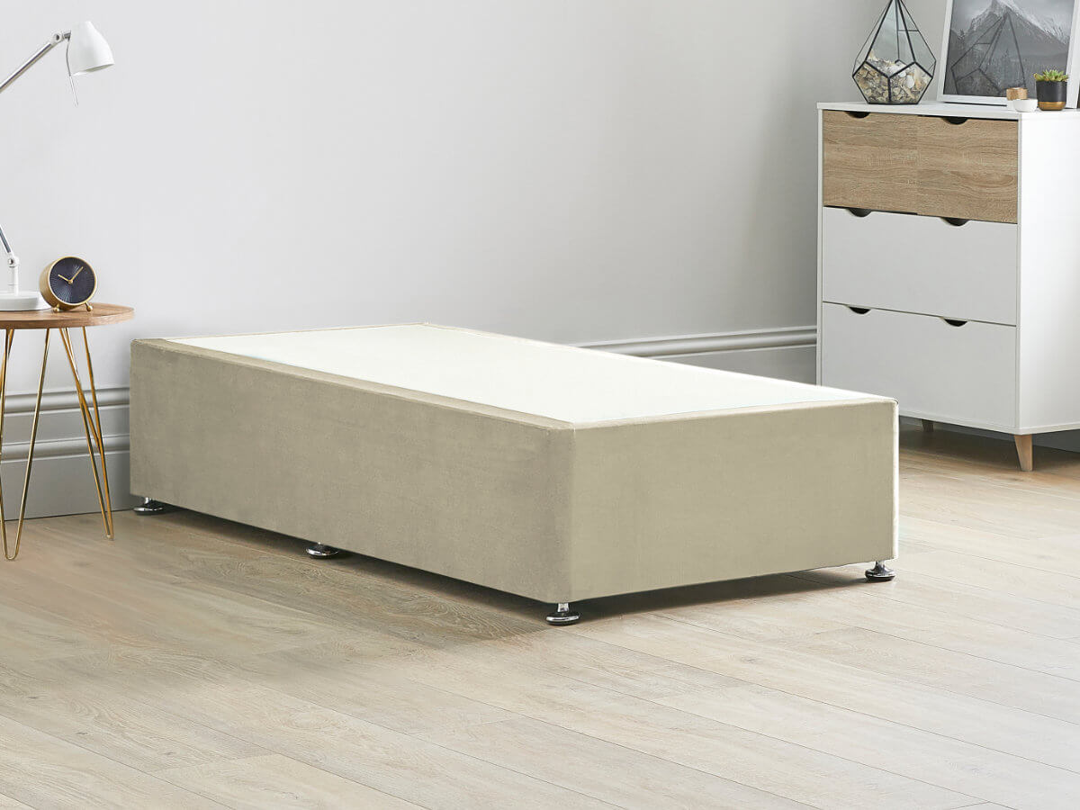 View Reinforced Divan Bed Base 30 Standard Single Oatmeal Cream Heavy Duty Solid 18mm Sides Top Base 16 41cm Base Height information