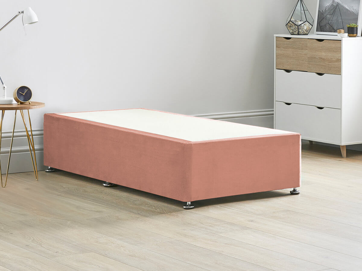 View Reinforced Divan Bed Base 26 Small Single Pink Heavy Duty Solid 18mm Sides Top Base 16 41cm Base Height information