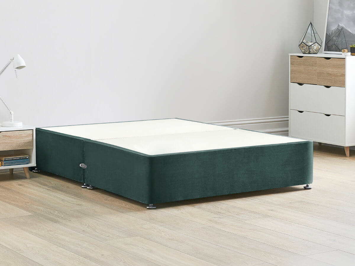View Platform Top Divan Bed Base 60 Super King Duckegg Green Solid Sides Ends Chrome Fixed Glide Feet 16 41cm Height Base information