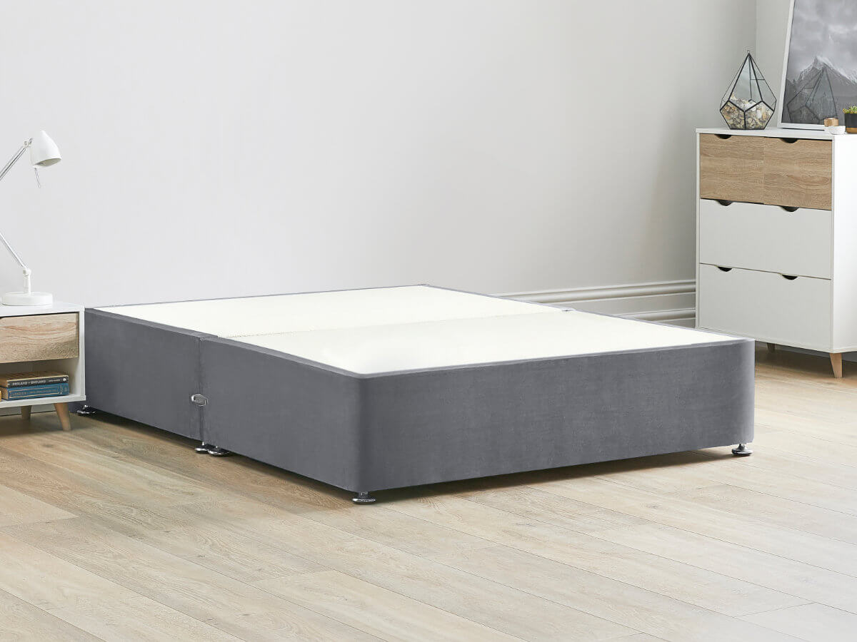 View Platform Top Divan Bed Base 40 Small Double Titanium Grey Solid Sides Ends Chrome Fixed Glide Feet 16 41cm Height Base information