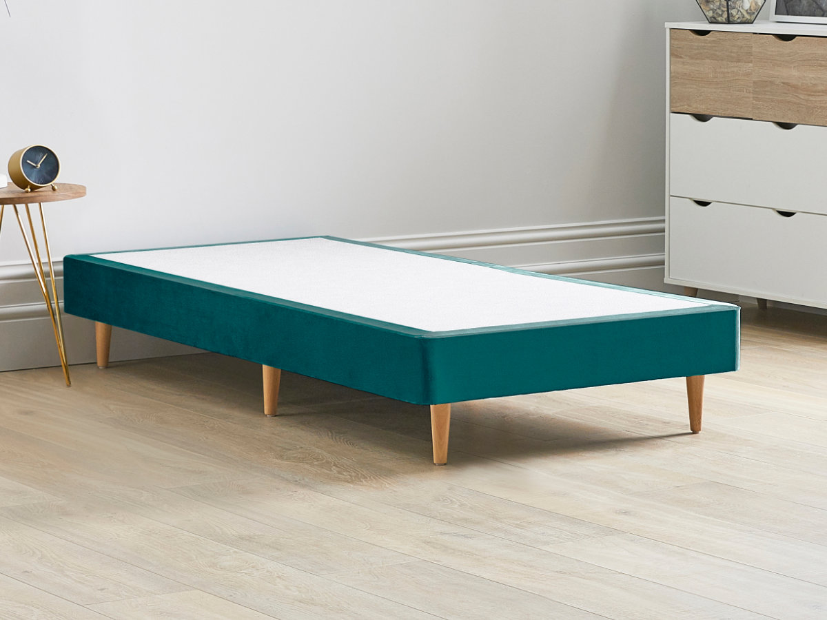 View 12 High Divan Bed Base On Wooden Legs 26 Small Single Mallard Green Solid Sides Ends Beech Tapered Wooden Leg information