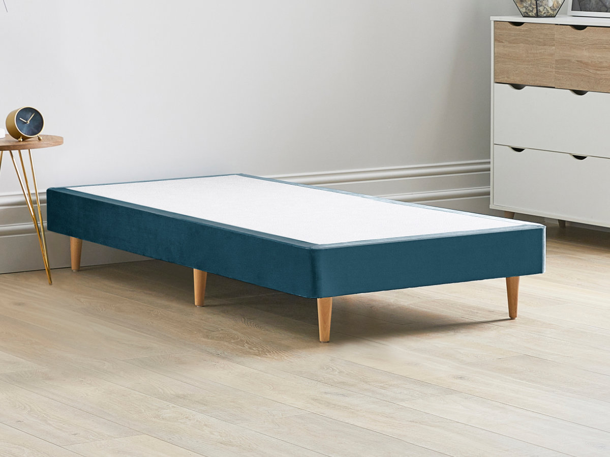 View 12 High Divan Bed Base On Wooden Legs 26 Small Single Marine Blue Solid Sides Ends Beech Tapered Wooden Leg information