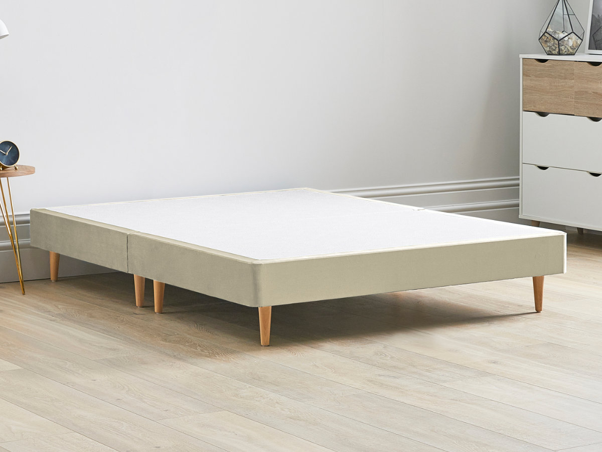 View 12 High Divan Bed Base On Wooden Legs 60 Super King Oatmeal Cream Solid Sides Ends Beech Tapered Wooden Leg information