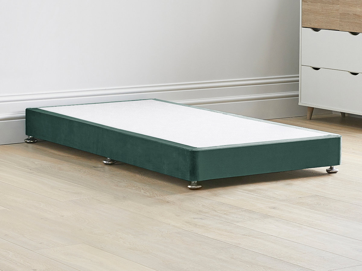 View 8 Low Divan Bed Base 26 Small Single Duckegg Green Solid Sides Ends Chrome Fixed Glide Feet 20cm Height Base information