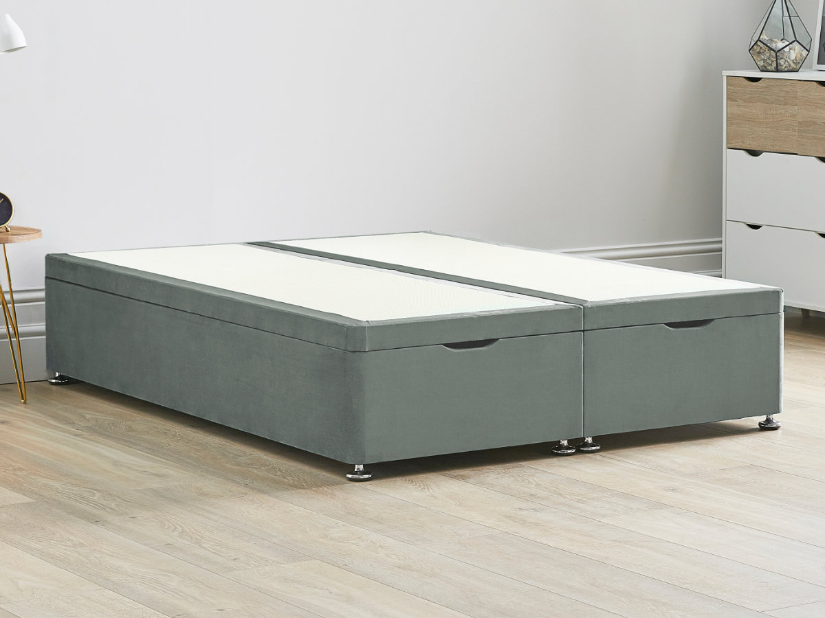 View Ottoman End Lift Divan Bed Base 40 Small Double Clay Grey Solid Sides Top Base Fixed Chrome Glide Feet information