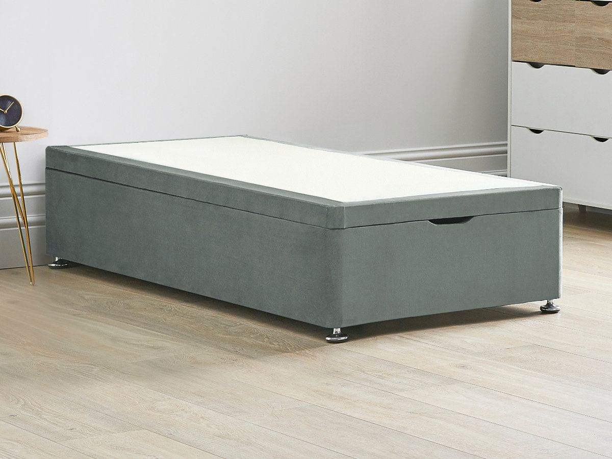 View Ottoman End Lift Divan Bed Base 30 Standard Single Clay Grey Solid Sides Top Base Fixed Chrome Glide Feet information