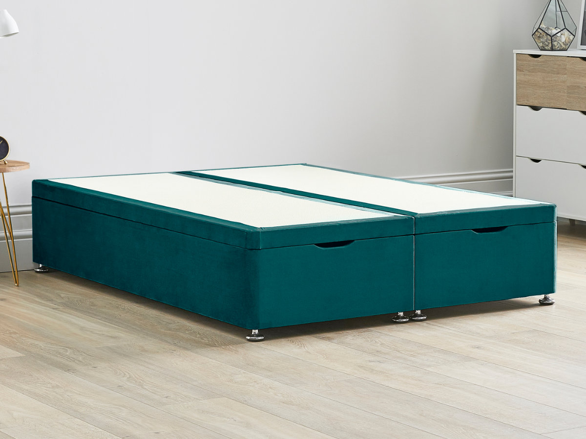 View Ottoman End Lift Divan Bed Base 50 King Size Mallard Green Solid Sides Top Base Fixed Chrome Glide Feet information
