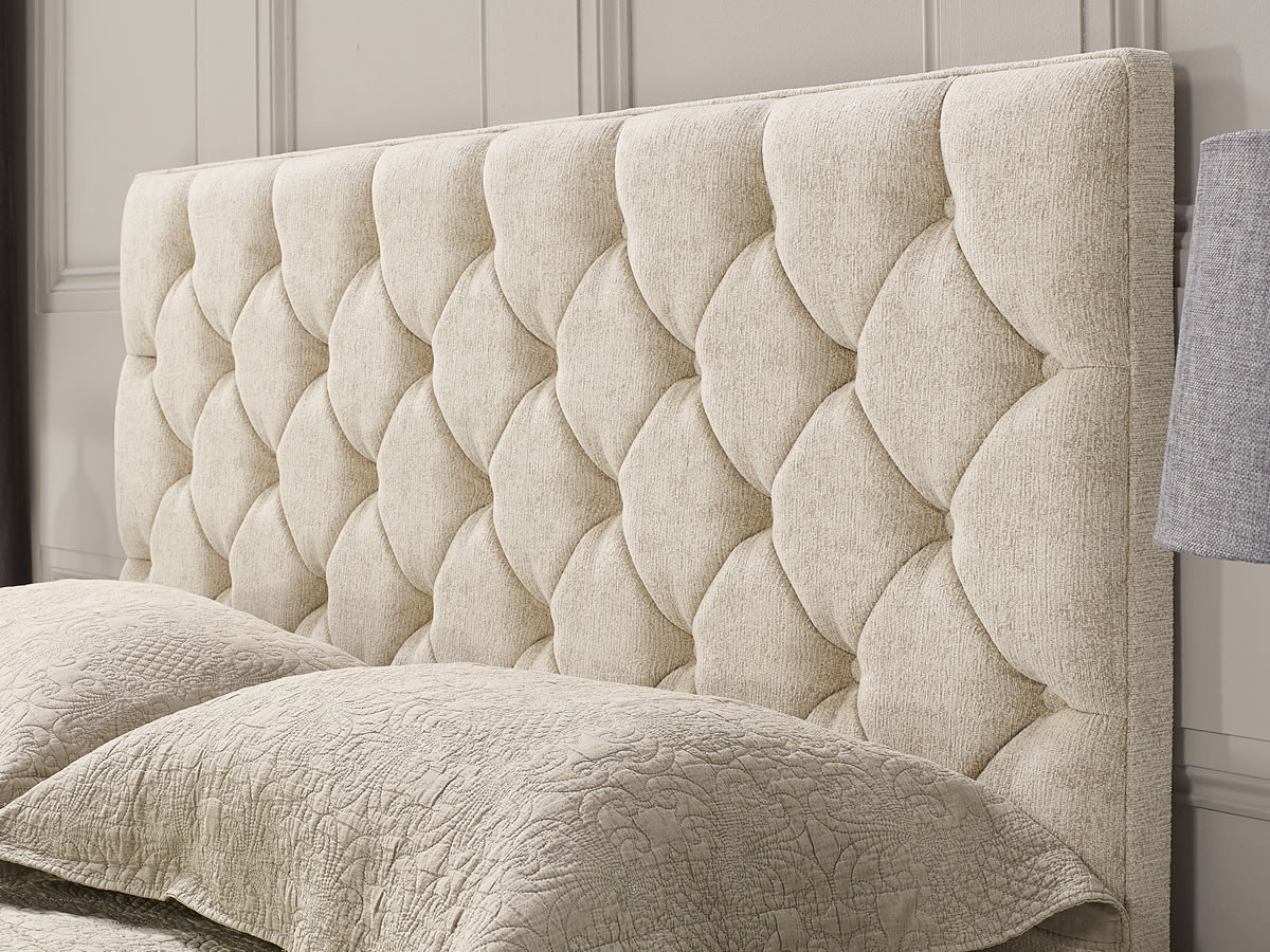 View Raven 40 Small Double Fabric Headboard Button Detailing Deeply Padded Manhatten information