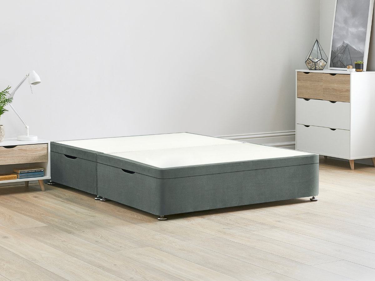 View Grey Ottoman Storage Side Lift Divan Bed Base Clay 40 Small Double Solid Sides Top Base Fixed Chrome Glide Feet information