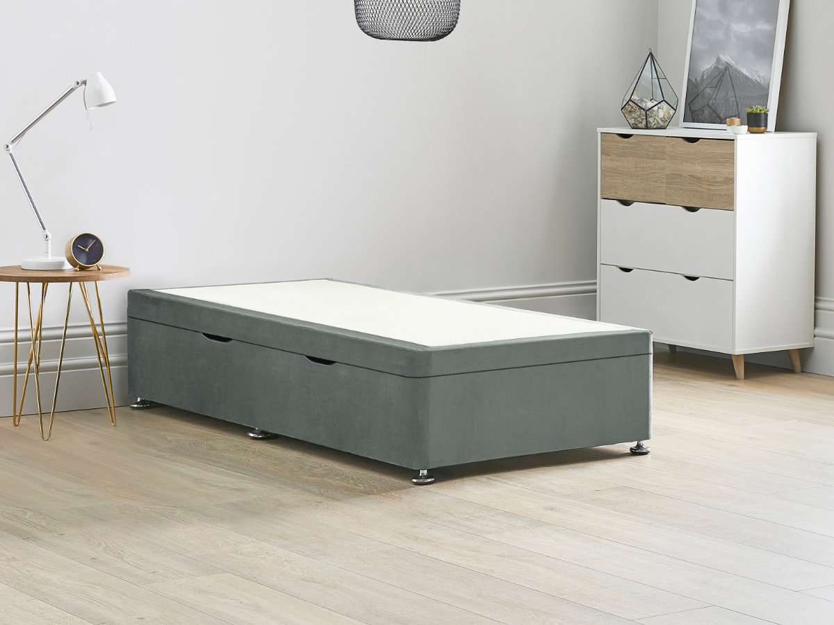 View Grey Ottoman Storage Side Lift Divan Bed Base Clay 30 Single Solid Sides Top Base Fixed Chrome Glide Feet information