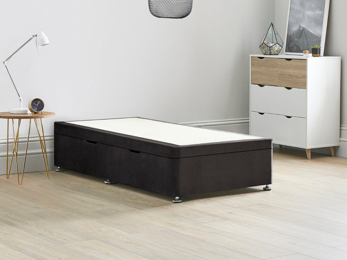 View Grey Ottoman Storage Side Lift Divan Bed Base Raven 30 Single Solid Sides Top Base Fixed Chrome Glide Feet information