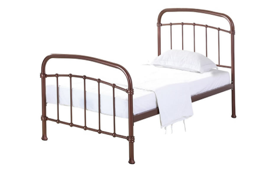 View 30 Single Size Metal Copper Coloured Hospital Look Bed Frame Robust Metal Construction Strong Slatted Base Slatted Head And Foot End information