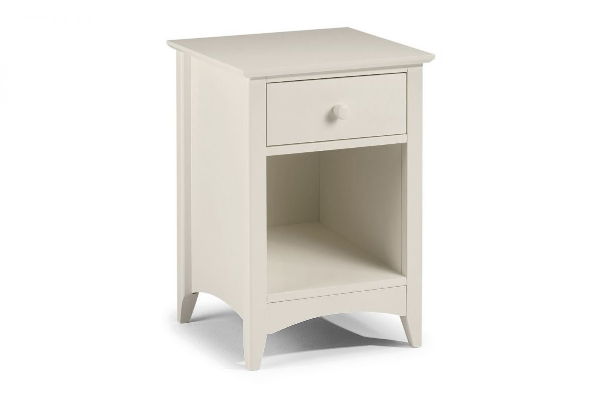 View Painted White One Drawer And Open Space Bedside Chest Shaker Style Cabinet White Roung Pull Knob Easy Glide Drawer Cameo Stone Bedroom Range information