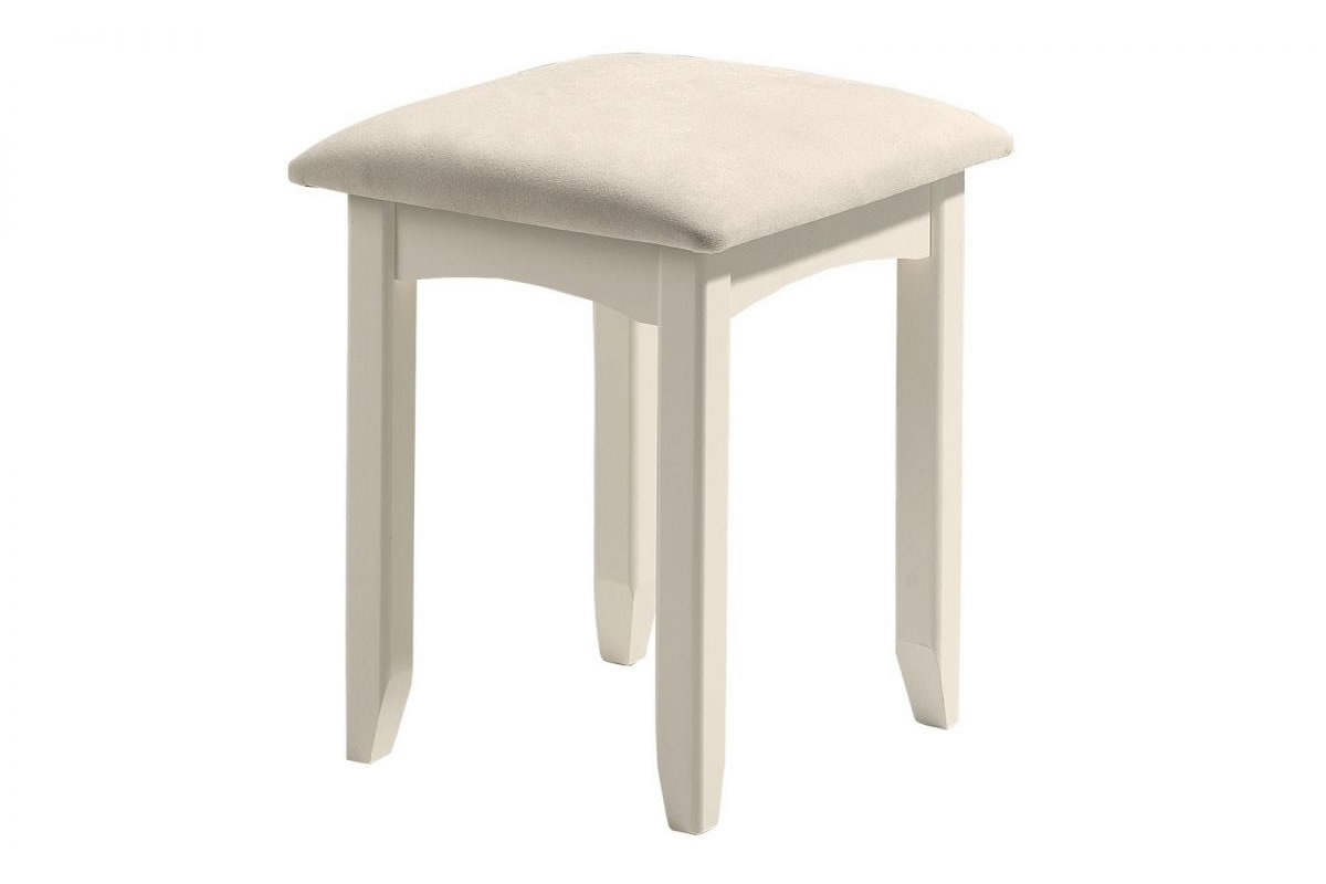 View White Upholstered Dressing Stool Upholstered Faux Suede Deeply Padded Seat Square Chunky Frame Cameo StoneBedroom Furniture Range information
