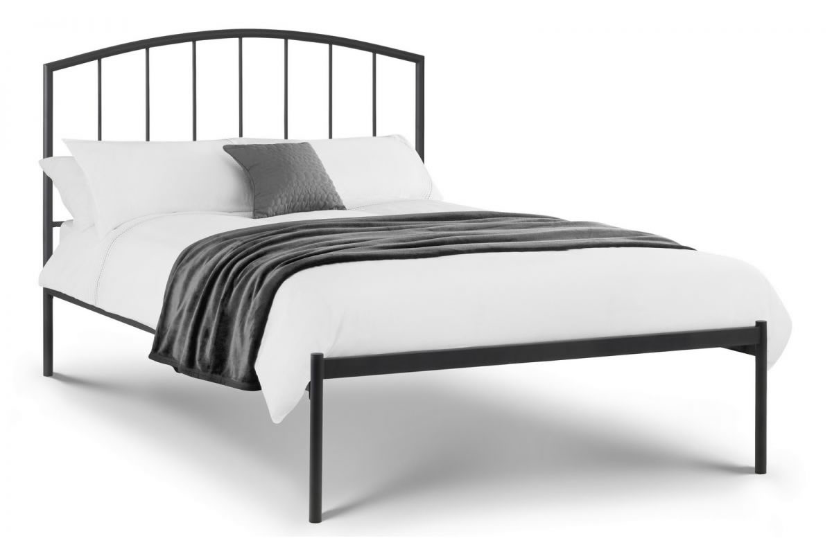 View 46 Double Black Modern Metal Bed Frame Tubular Slatted Arched Headboard Low Foot Boaed Strong Slatted Base Open Storage Under information